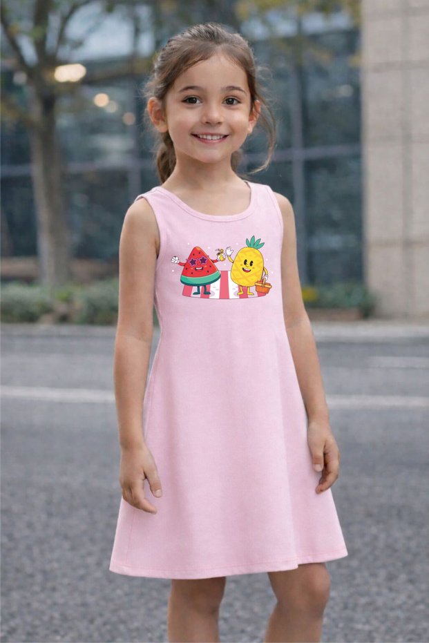 Girls' Summer Dress Watermelon Pineapple Printed