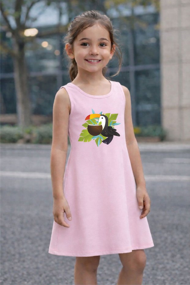 Girls' Summer Dress with Tukan Print