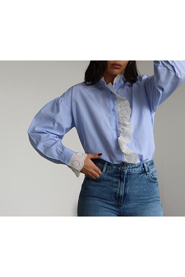 Striped Shirt with Lace Detail