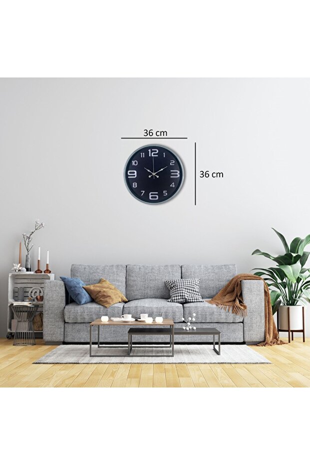 ساعة حائط مزخرفة باللون الرمادي مقاس 36 سم - 4