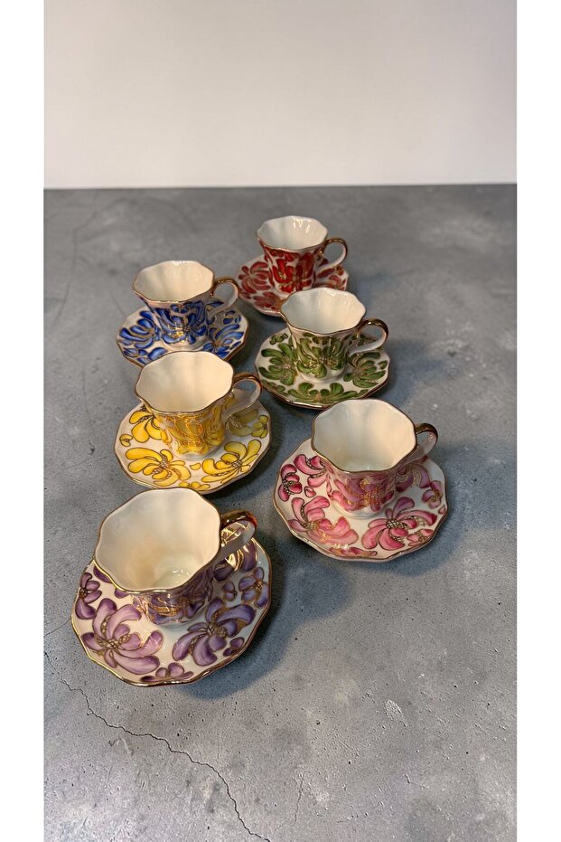 Doce Anka 6 Li El Boyama Porcelain Coffee Cup Set