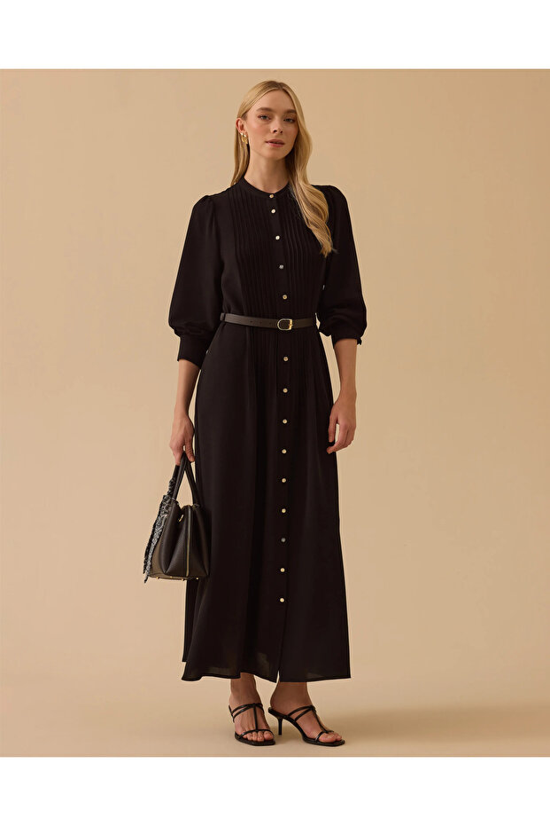 HAKİM YAKA KEMERLİ ELBİSE - 4