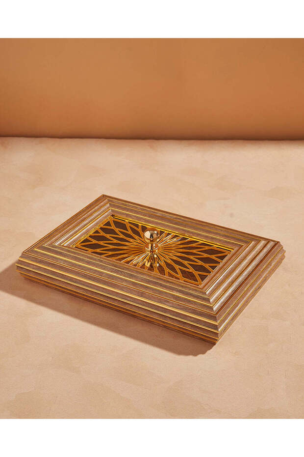 صينية تقديم مستطيلة بنية اللون بغطاء أكريليك - 2