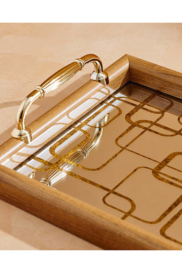 Gold Medium Rectangular Geometric Serving Tray - 3