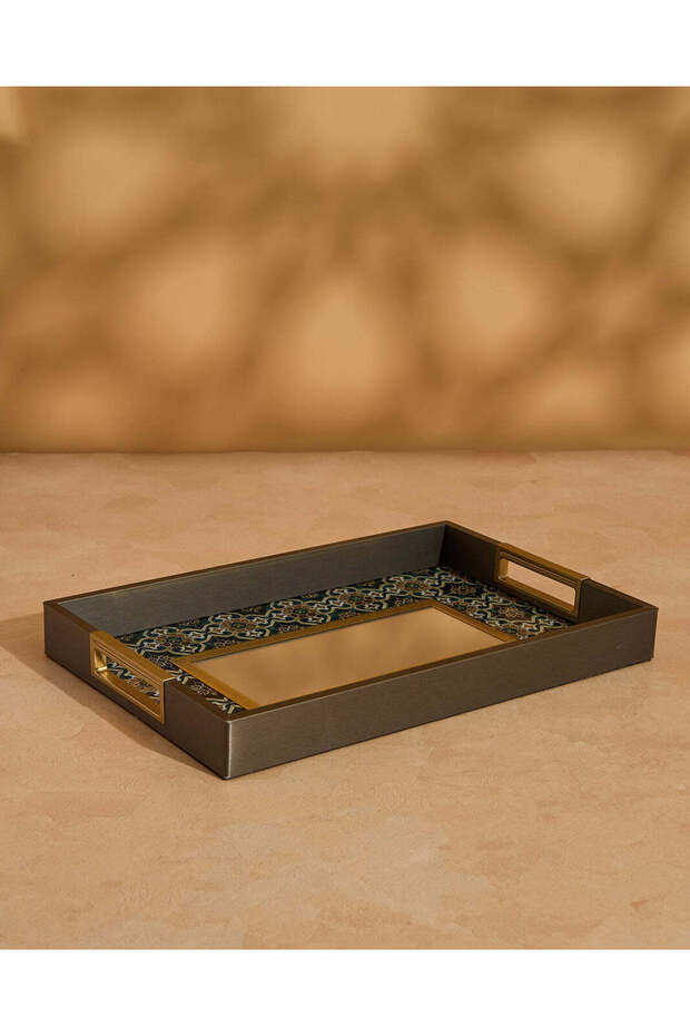 صينية مستطيلة بنية اللون مطبوع (متوسطة الحجم) - 1