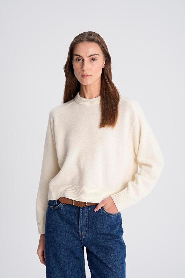 Ecru Crew Neck Box Shape Sweater