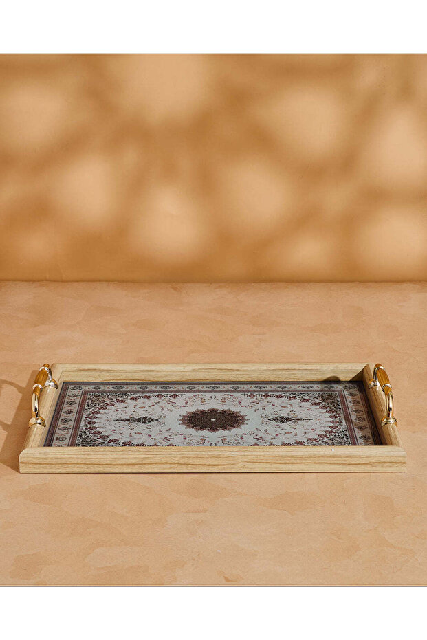 صينية مستطيلة ذهبية اللون ذات تصميم هندسي (كبيرة) - 2