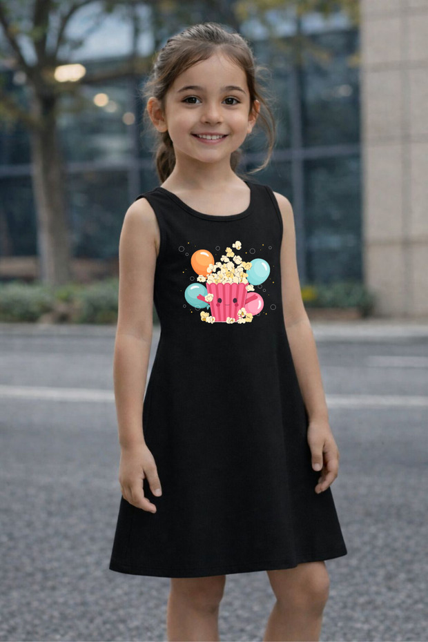 Girls' Summer Dress with Popcorn Print