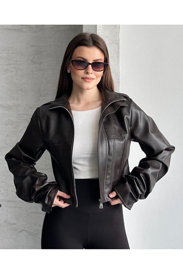 Long Sleeve Detail Corset Leather Jacket