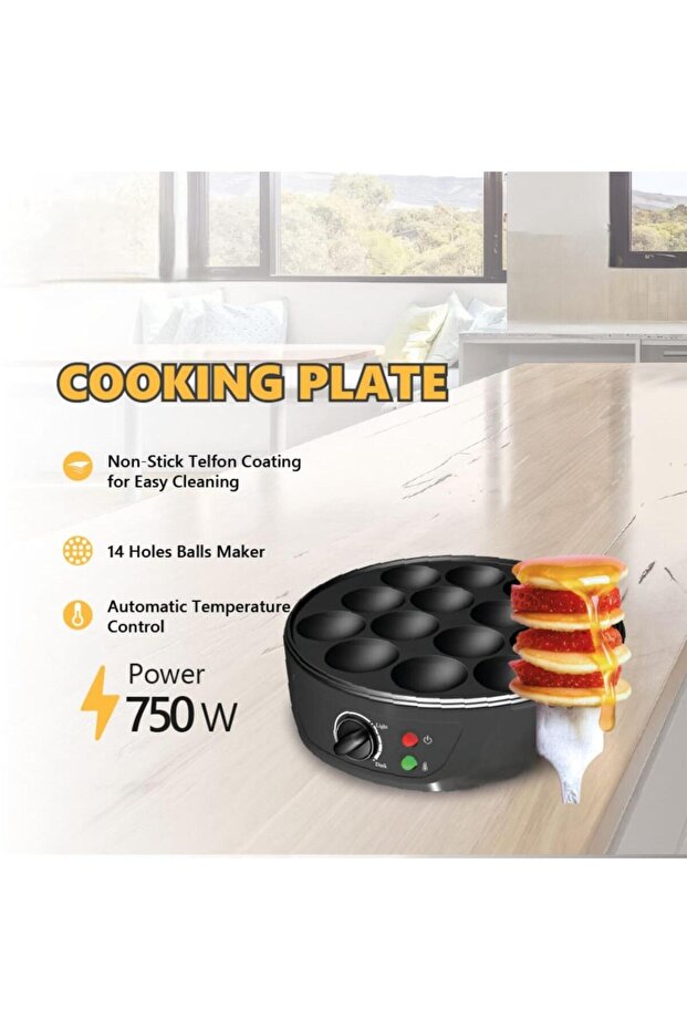 14-Hole Electric Cooking Plate 750W Non-Stick Teflon Pancake & Ball Maker