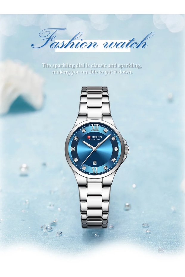 9107 Watches Women with Date Silver Stainless Steel Luxury Writs Watches for Women