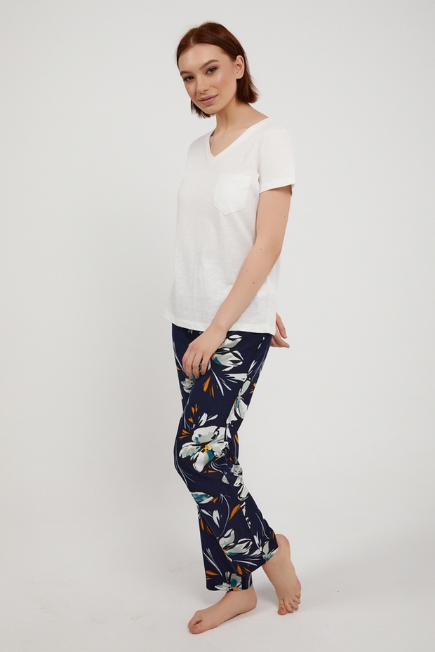 Cotton Pcs Short Sleeve Pocket Detail Women's Pajama Set