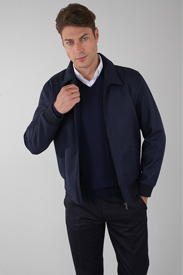 Mn 24006 Melton Short Coat Dark Blue