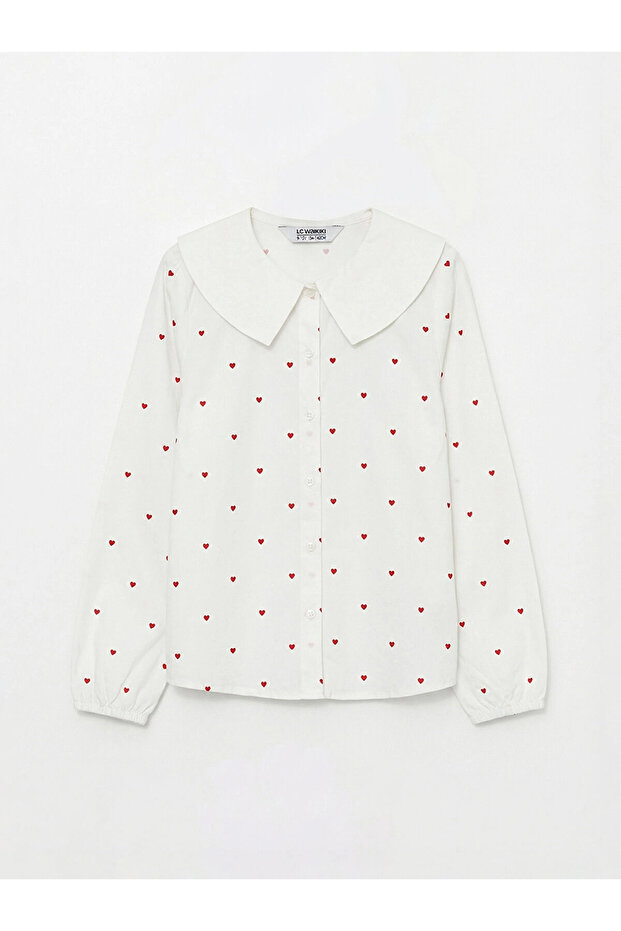 Lcw Kids Ecru Peter Pan collar Printed Poplin Girl's Shirt