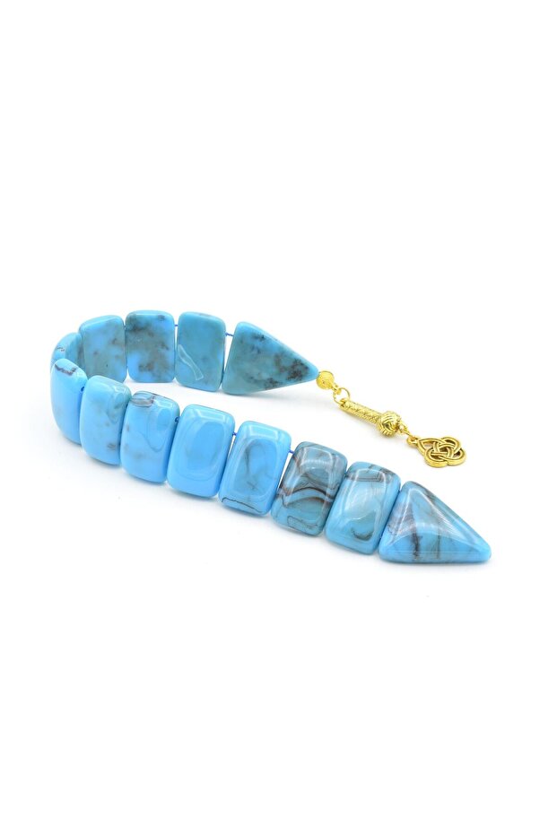 Coarse Grain Marbled Turquoise Powder Amber Fish Prayer Beads 002