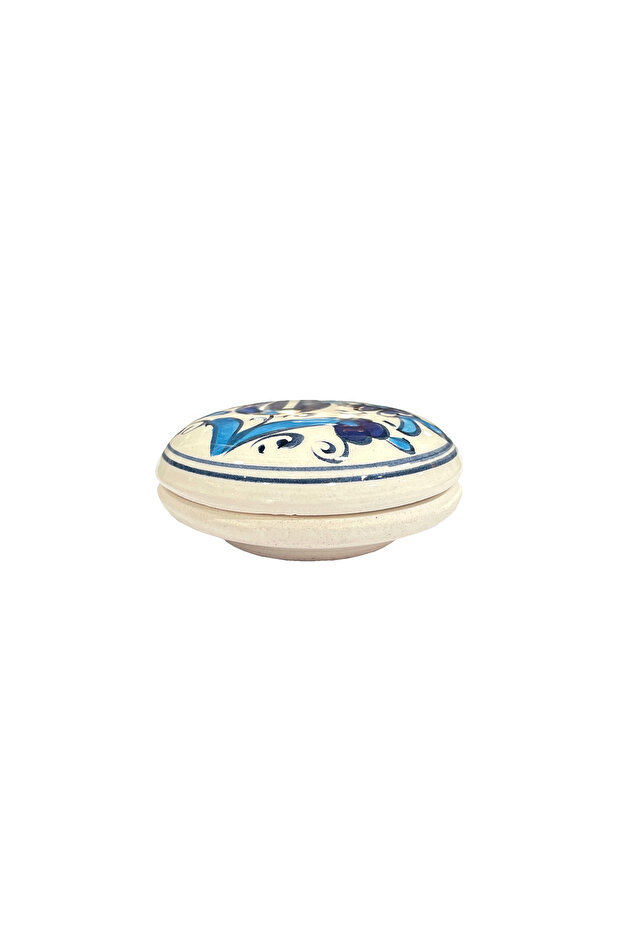 Patterned Ceramic Flat Inkwell 10 Cc - Blue Tulip Patterned - 3