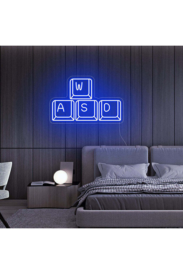 مصباح جداري نيون WASD، 32 × 42 سم، لون أزرق سماوي، بقاعدة أكريليك 6 مم، مناسب للاستوديوهات الإبداعية