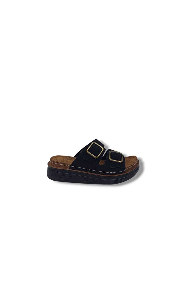 Apella 250 Women's Black Buckled Padded Sole Slipper