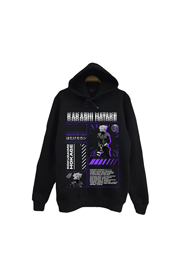 Naruto - Kakashi Hatake - Anime Printed Unisex 100% Cotton Black Hooded Sweatshirt