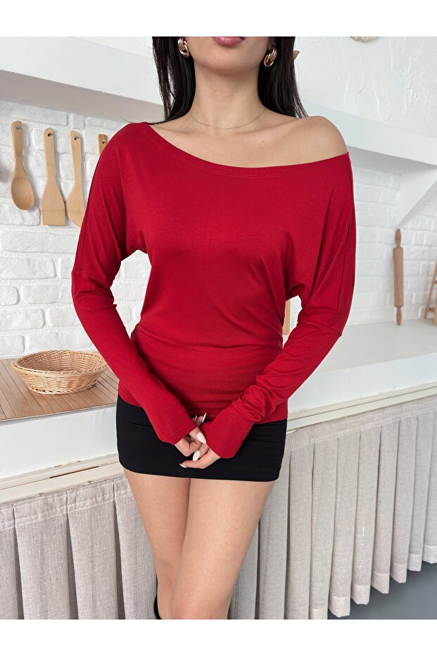 Lina Yarasa Long Sleeve Wide Round Neck Sports Classic Bluz Tshirt