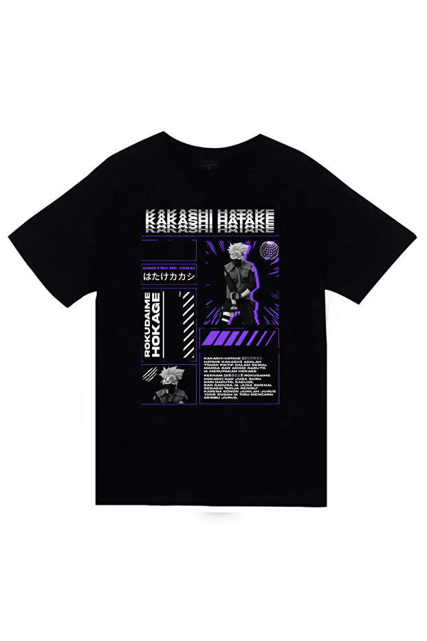 Naruto - Kakashi Hatake - Anime Printed Unisex 100% Cotton Black T-Shirt