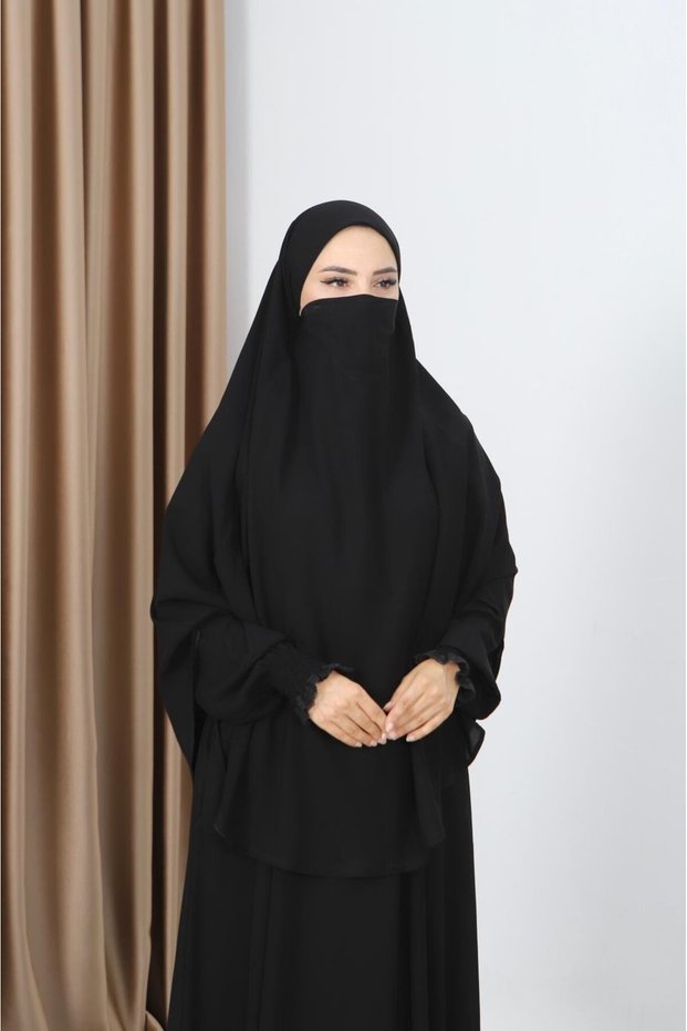 Ferace Sufle Veil Set Black (Umre and Hajj Clothing) Hnt70321