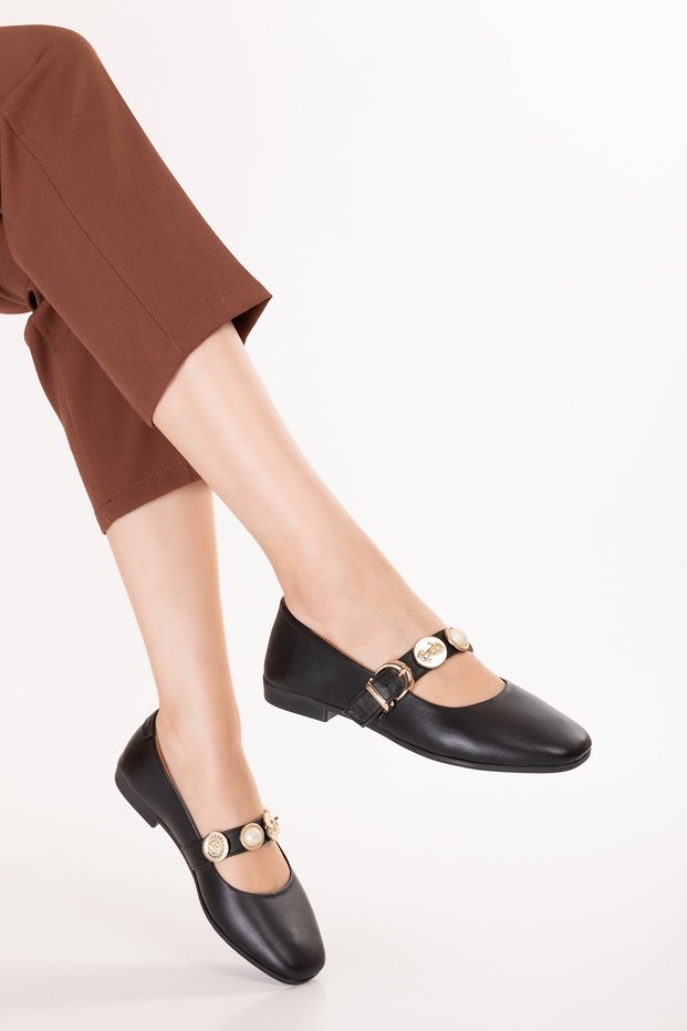 Genuine Leather Women's Casual Ballet Flats Shoes Esl.5060 Black