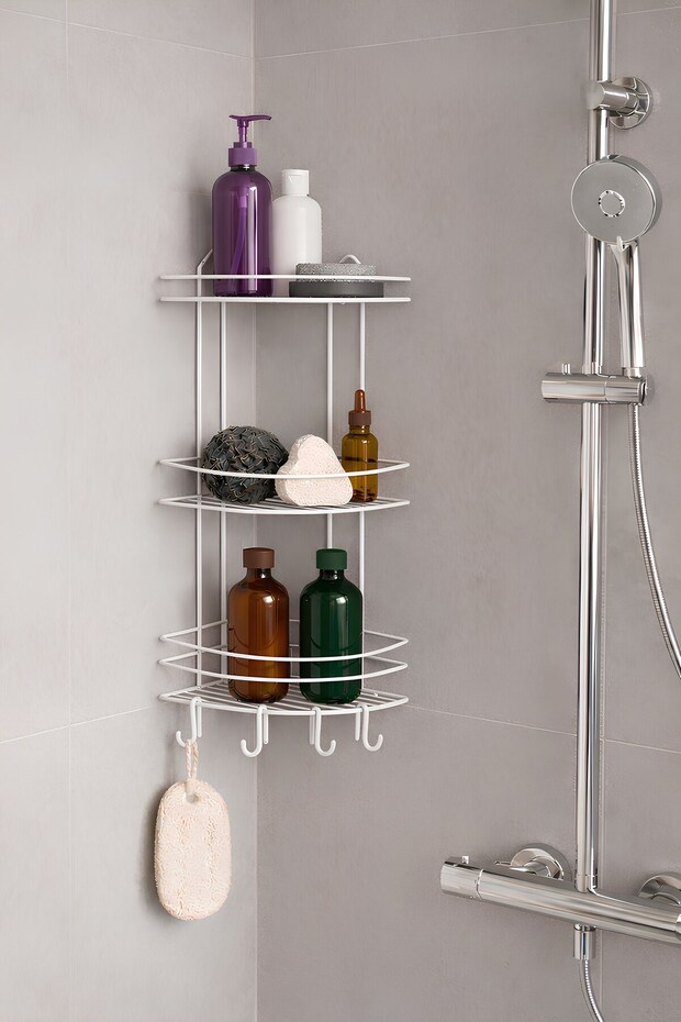 Bathroom Corner Shelf Hanging Shower Organizer and Shampoo Holder 3-Tier White Ek-03