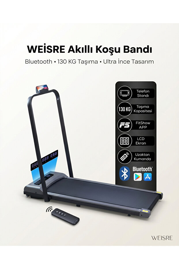 Weisre Bluetoothlu Uzaktan Kumandalı Portatif Yürüme Ve Koşu Bandı 130 Kg Kapasite