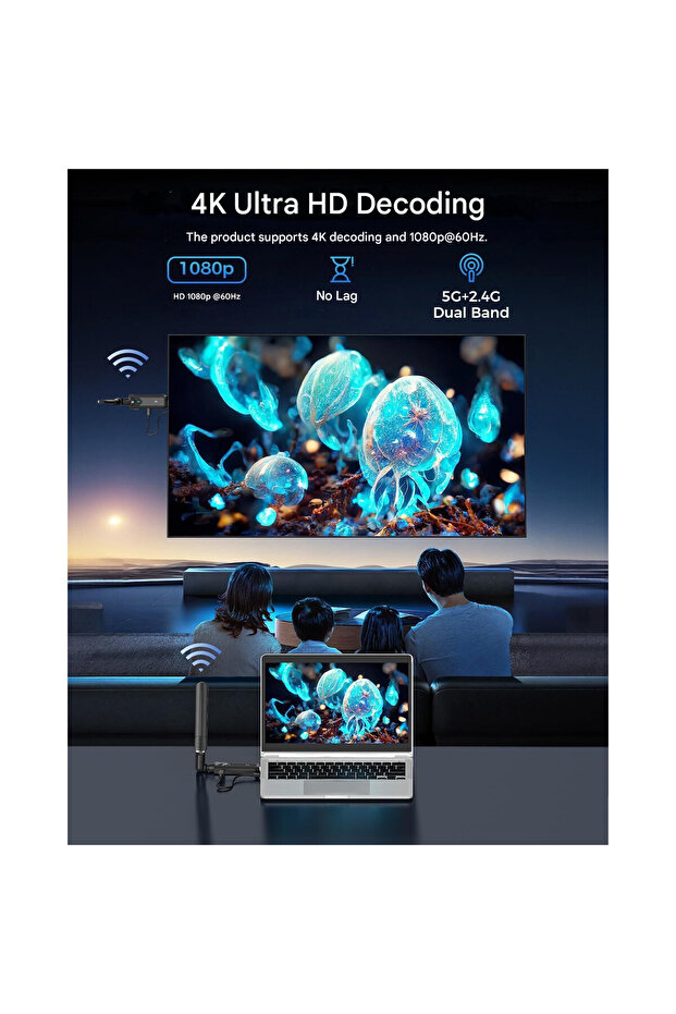 Transmitator HDMI Wireless 5G, BDFFLY, cu 4 receptoare, decodare 4K, raza de actiune 150m, set - 7