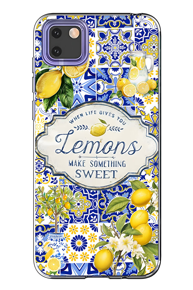 حافظة هاتف شفافة متوافقة مع هاتف هواوي Y5P ليمون منقوش - 1