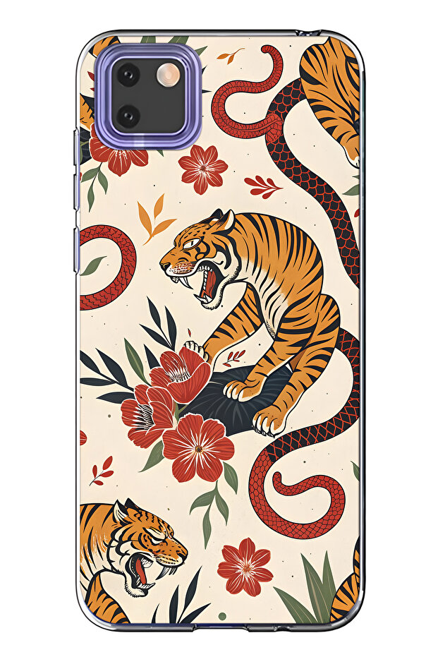 حافظة هاتف شفافة متوافقة مع هواوي Y5P تايب تايجر آند سنيك منقوش منقوش - 1