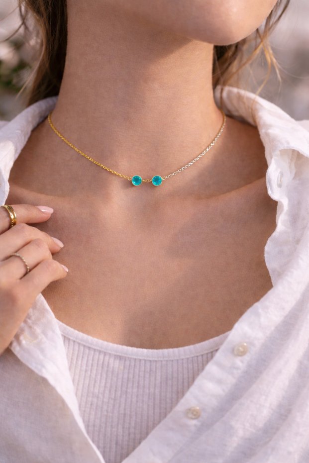 Special Design Two-Color Minimal Turquoise Stone Necklace (Suitable for All Neck Sizes)