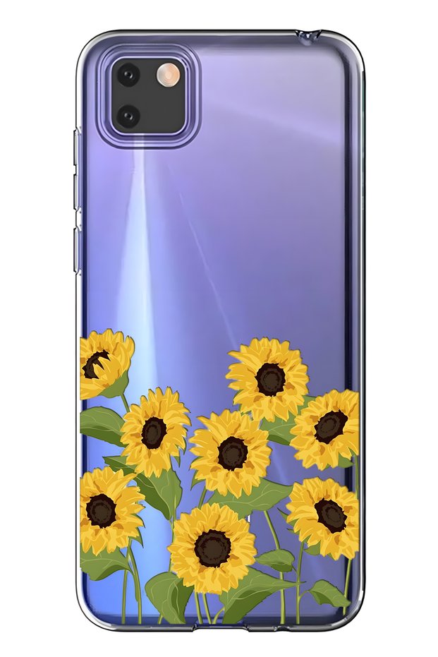 حافظة هاتف شفافة متوافقة مع هاتف هواوي Y5P من سلسلة Sunflowers منقوش