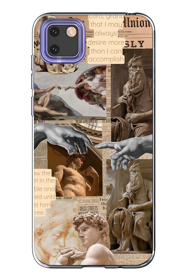 حافظة هاتف شفافة متوافقة مع هاتف هواوي Y5P من مجموعة Renaissance Sculpture Collage منقوش