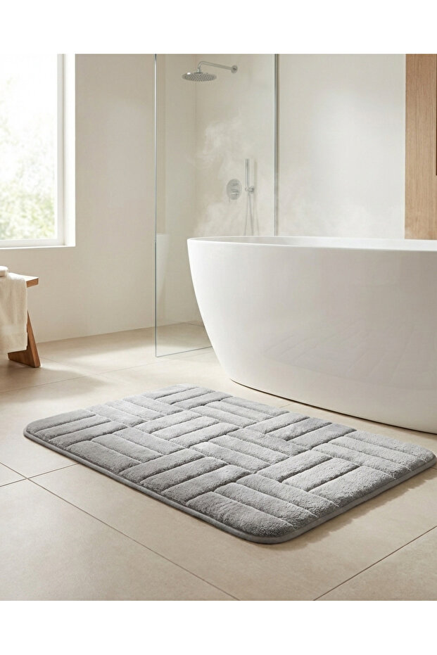 حصيرة حمام من الإسفنج الذكي باللون الرمادي الفاتح - 1