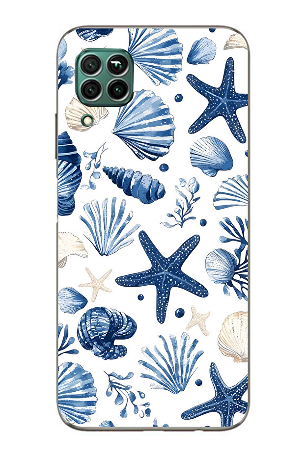 حافظة هاتف شفافة متوافقة مع هاتف هواوي P40 Lite من نوع Sea Star and Shells منقوش - 1
