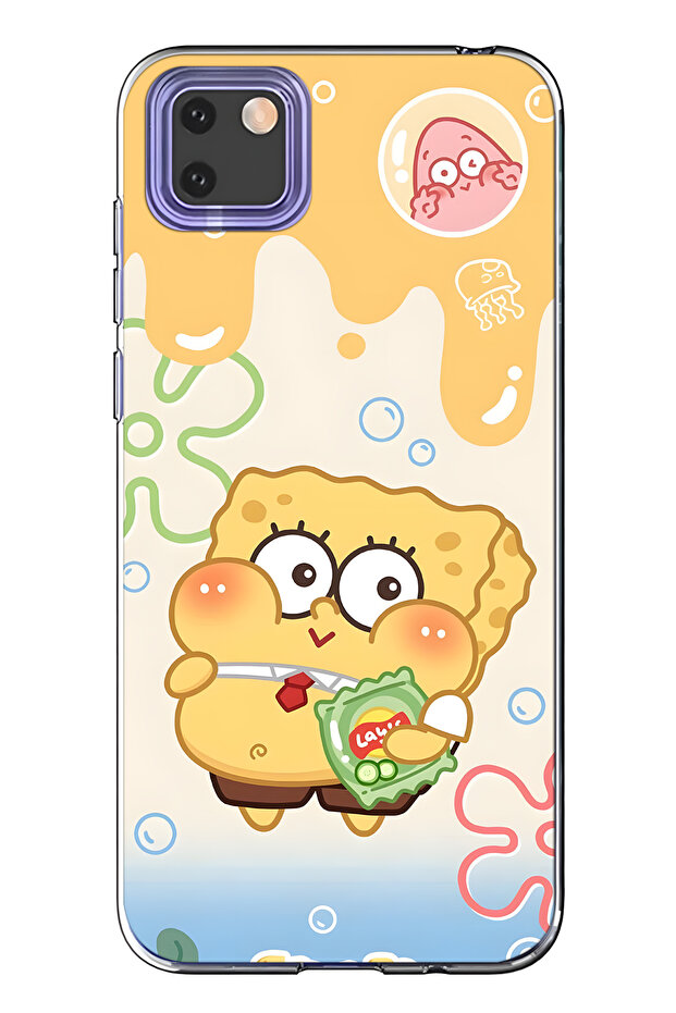 Huawei Y5P Compatible Spongebob Patterned Transparent Phone Case - 1