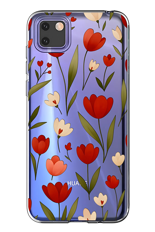 حافظة هاتف شفافة متوافقة مع هاتف هواوي Y5P باللون الأحمر ليلي منقوش - 1