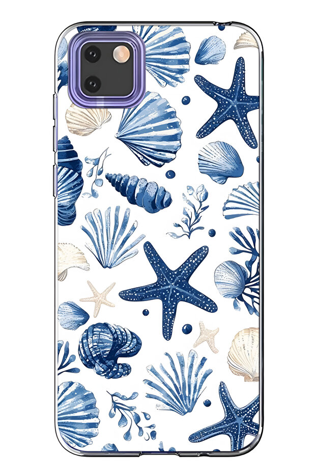 حافظة هاتف شفافة متوافقة مع هاتف هواوي Y5P من نوع Sea Star and Shells منقوش - 1