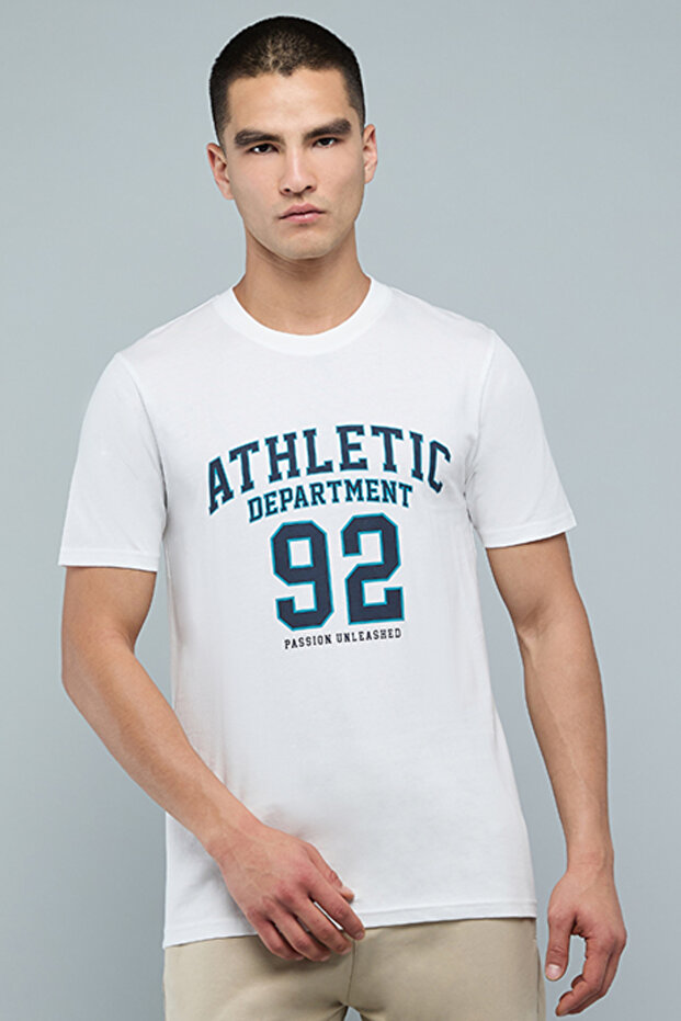 Typography Print T-Shirt with Crew Neck and Short Sleeves