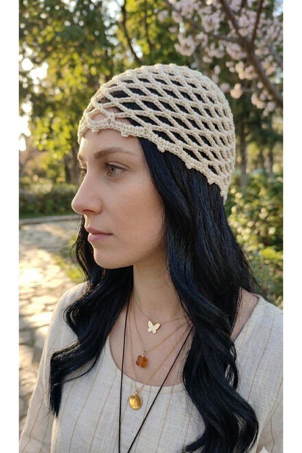 Hand Knitted Women's Mesh Hat Summer Trend Bandana Crochet Hat Bohemian Style