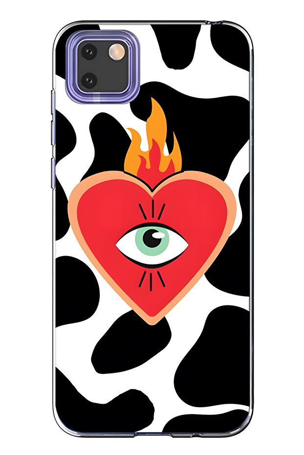 حافظة هاتف شفافة متوافقة مع هاتف هواوي Y5P من طراز Flame Heart منقوش - 1