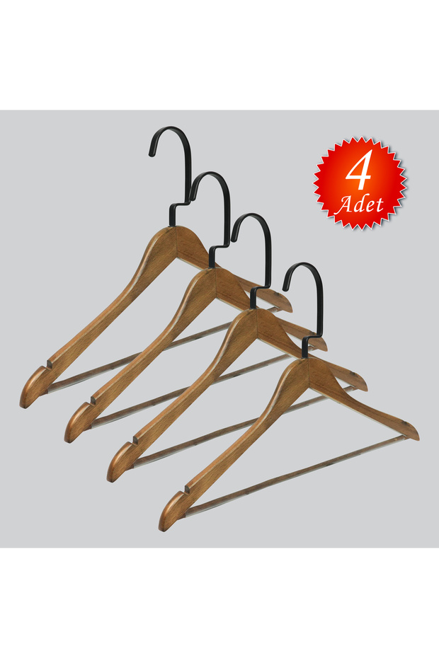 Wooden (Lama Black Hook) Bar Hanger for Shirts and Trousers, Walnut Color, 4 Pieces