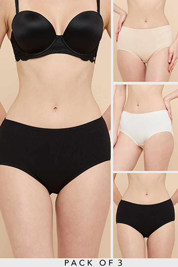 Women's White 3 Pack Ribbed Full Brief