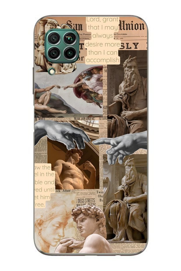 حافظة هاتف شفافة متوافقة مع هاتف هواوي P40 Lite من مجموعة Renaissance Sculpture Collage منقوش