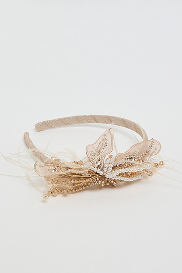 Girl's Beige Embellished Headband