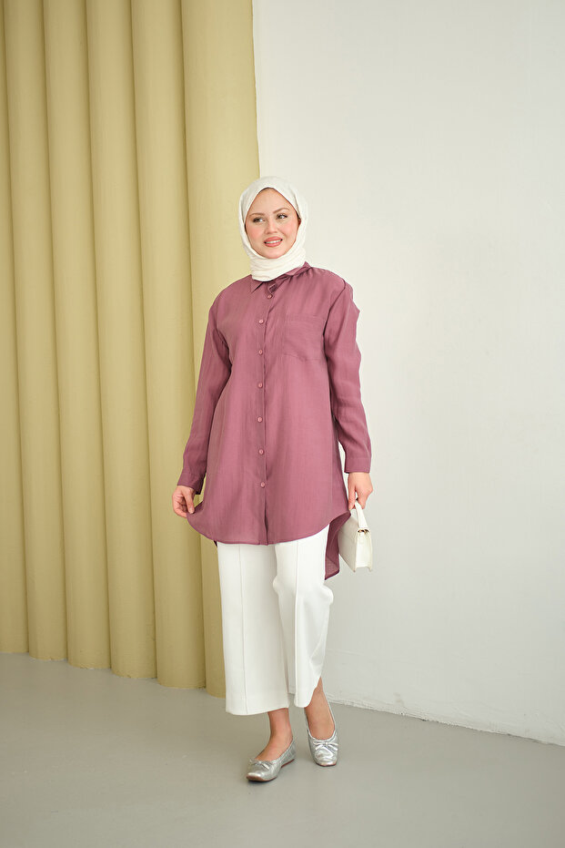 Cămașă lungă de damă basic Dusty Rose - 2