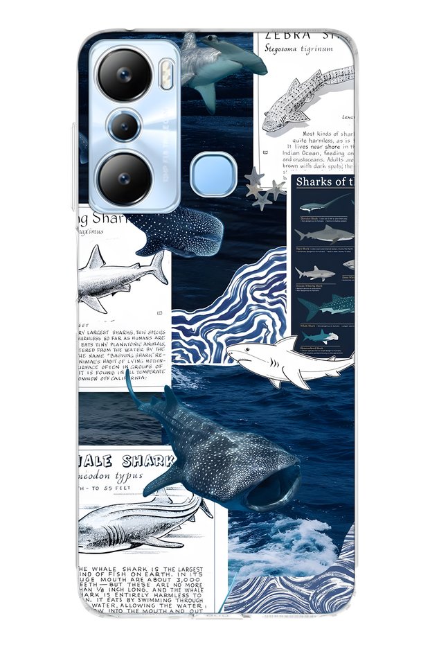 Infinix Hot 20I Compatible Shark and Ocean Theme Patterned Transparent Phone Case