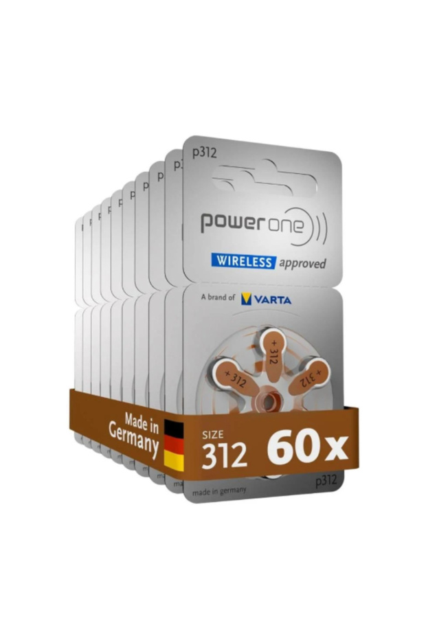 بطاريات سماعات أذن باور وان - مقاس 312 (اللون البني) - عبوة توفير 60 حبة. power one